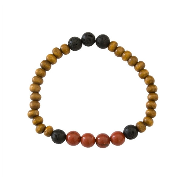 Bracelet Bois, Jaspe Rouge et Pierre de lave Perles rondes 8 mm