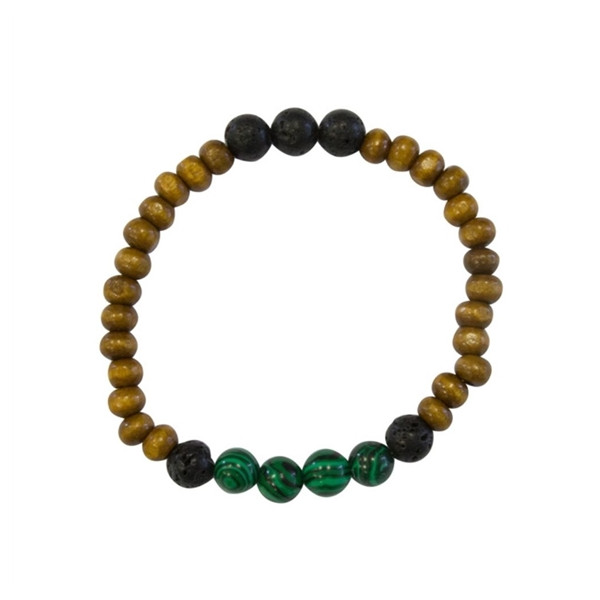 Bracelet Bois, Malachite et Pierre de lave Perles rondes 8 mm