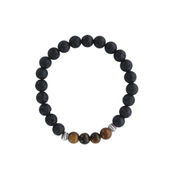 Bracelet Pierre de lave et Oeil de Tigre Perles rondes 8 mm