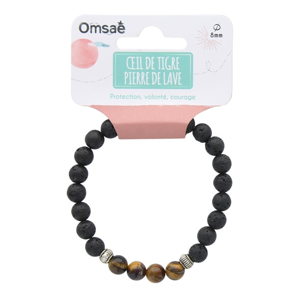 Bracelet Pierre de lave et Oeil de Tigre Perles rondes 8 mm