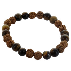 Bracelet Oeil de Tigre et Rudraksha Perles rondes 8 mm