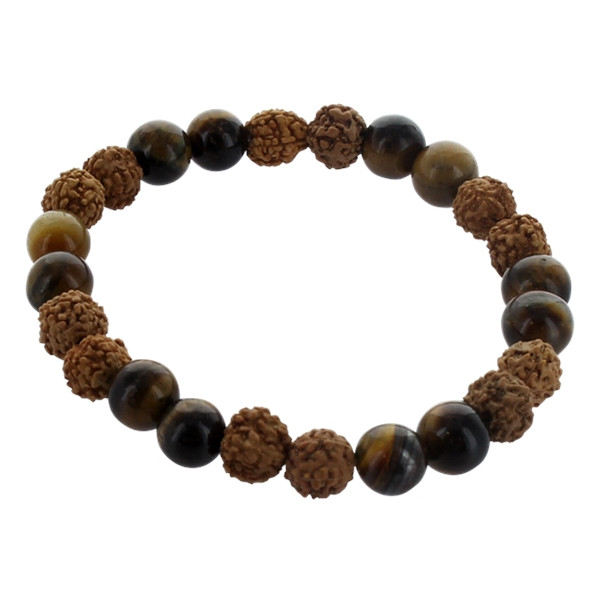 Bracelet Oeil de Tigre et Rudraksha Perles rondes 8 mm