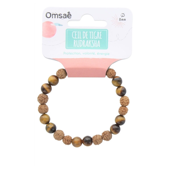 Bracelet Oeil de Tigre et Rudraksha Perles rondes 8 mm
