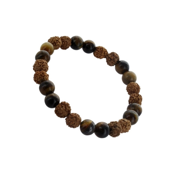 Bracelet Oeil de Tigre et Rudraksha Perles rondes 8 mm