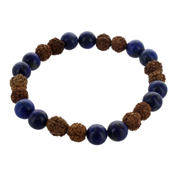 Bracelet Lapis Lazuli et Rudraksha Perles rondes 8 mm