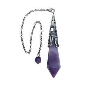 Pendule Pointe Améthyste et Métal argenté vieilli Design Witch