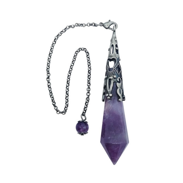 Pendule Pointe Améthyste et Métal argenté vieilli Design Witch