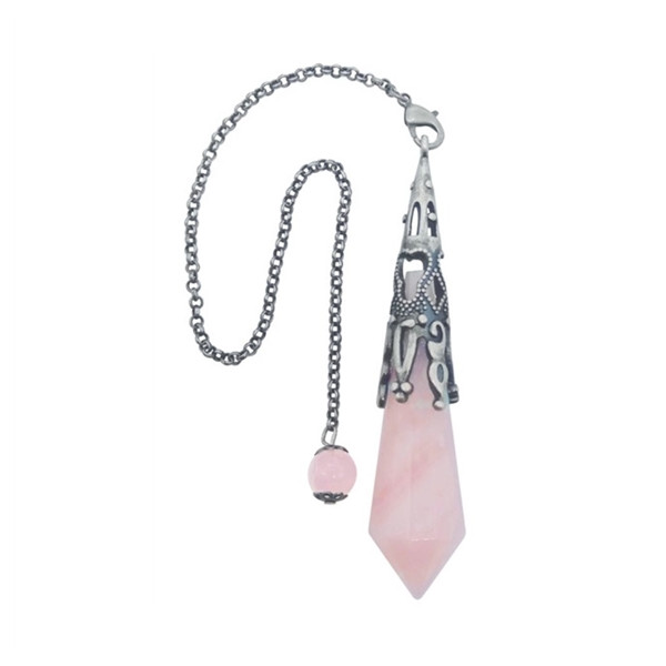 Pendule Pointe Quartz Rose et Métal argenté vieilli Design Witch