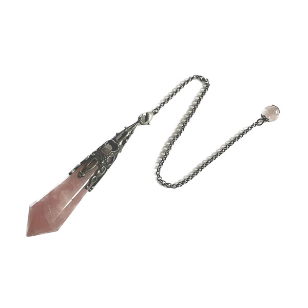 Pendule Pointe Quartz Rose et Métal argenté vieilli Design Witch