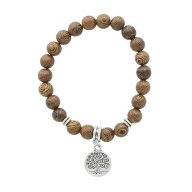 Bracelet Bois et Charms Arbre de vie en Alliage de Zinc