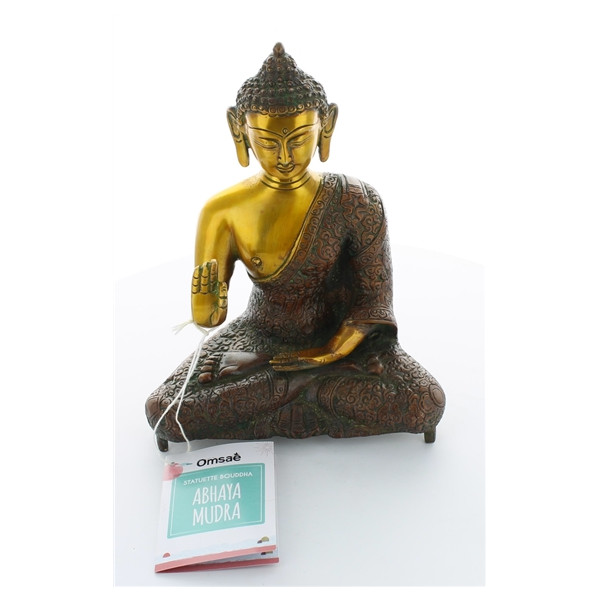 Statuette Bouddha Abhaya Mudra en Laiton orange antique 20 cm
