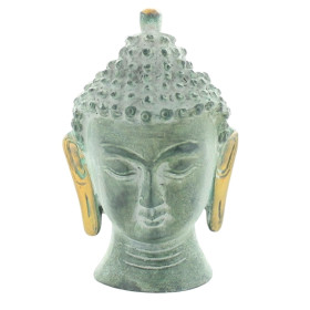 Statuette Tête de Bouddha en Laiton vert antique 11.5 cm