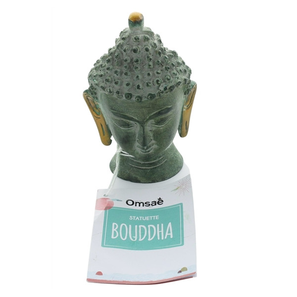 Statuette Tête de Bouddha en Laiton vert antique 11.5 cm