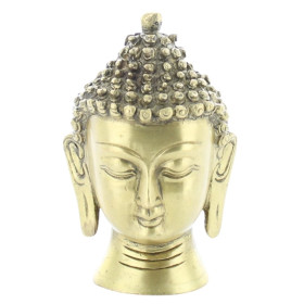 Statuette Tête de Bouddha en Laiton doré mat 11.5 cm