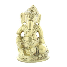 Statuette Ganesh assis en Laiton doré mat 8.2 cm