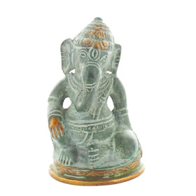 Statuette Ganesh assis en Laiton vert antique 8.2 cm