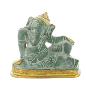 Statuette Ganesh allongé en Laiton vert antique 8 cm