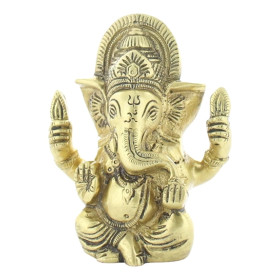 Statuette Ganesh assis en Laiton doré mat 9.2 cm