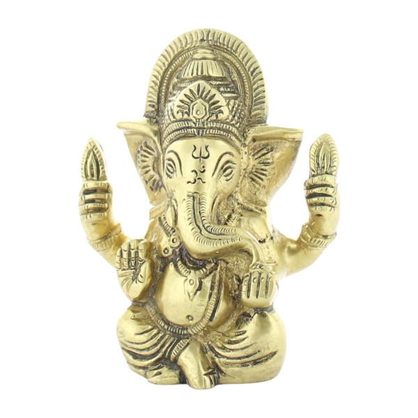 Statuette Ganesh assis en Laiton doré mat 9.2 cm