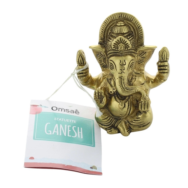Statuette Ganesh assis en Laiton doré mat 9.2 cm