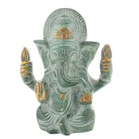 Statuette Ganesh assis en Laiton vert antique 9.2 cm