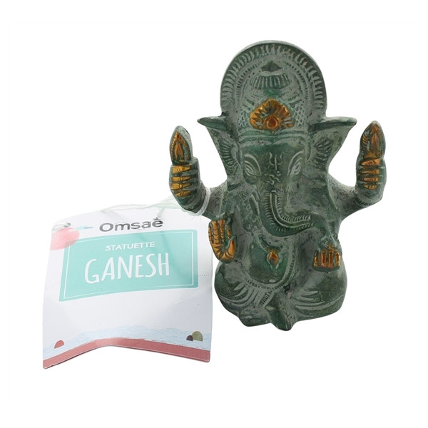 Statuette Ganesh assis en Laiton vert antique 9.2 cm