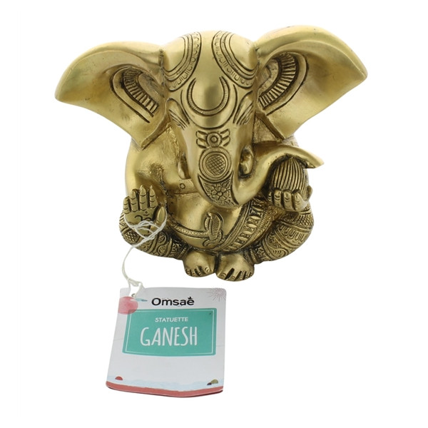 Statuette Ganesh assis en Laiton doré mat 14 cm