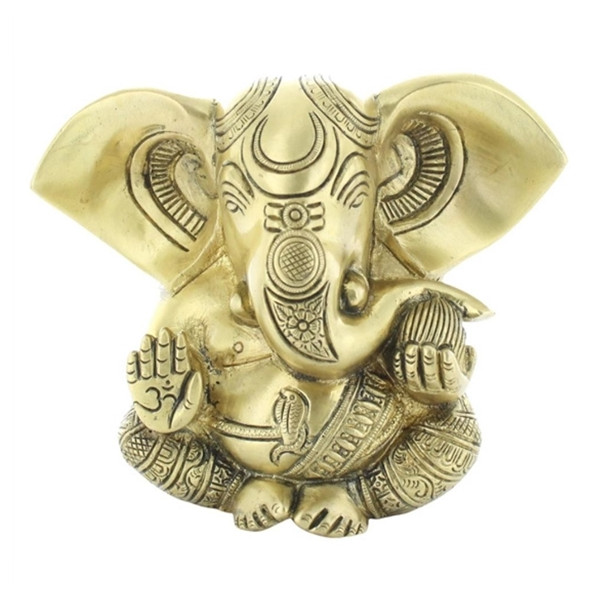 Statuette Ganesh assis en Laiton doré mat 14 cm