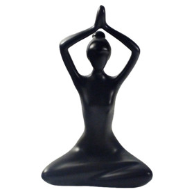 Statuette en Porcelaine Posture du Lotus Anjali Mudra Noir mat 20 cm