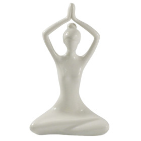 Statuette en Porcelaine Posture du Lotus Anjali Mudra Blanc brillant 20 cm