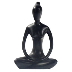 Statuette en Porcelaine Posture du Lotus Dhyana Mudra Noir mat 10 cm