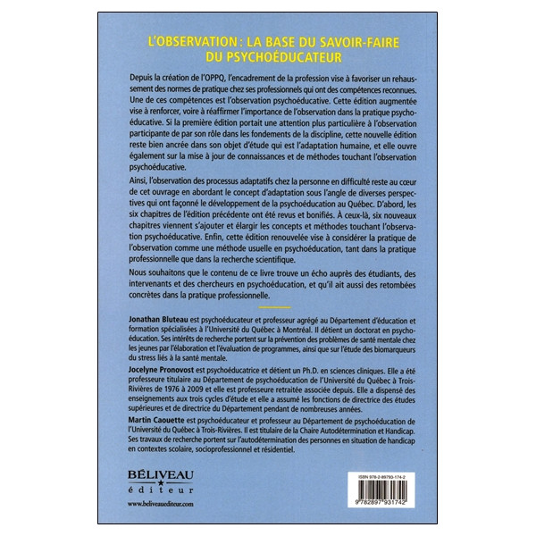 L'observation psychoéducative - Concepts et méthodes