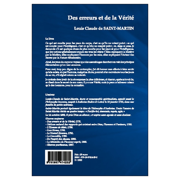 Des erreurs et de la vérité ou Les hommes rappelés au principe universel de la science