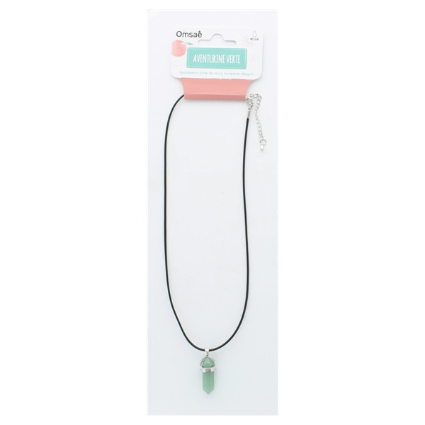 Collier Aventurine Verte Pointe Cordon Noir