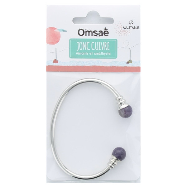 Bracelet cuivre avec Aimants Jonc Métal argenté Perles Améthyste