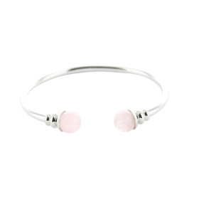 Bracelet cuivre avec Aimants Jonc Métal argenté Perles Quartz Rose