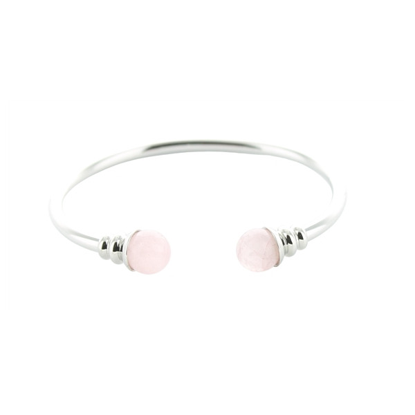Bracelet cuivre avec Aimants Jonc Métal argenté Perles Quartz Rose