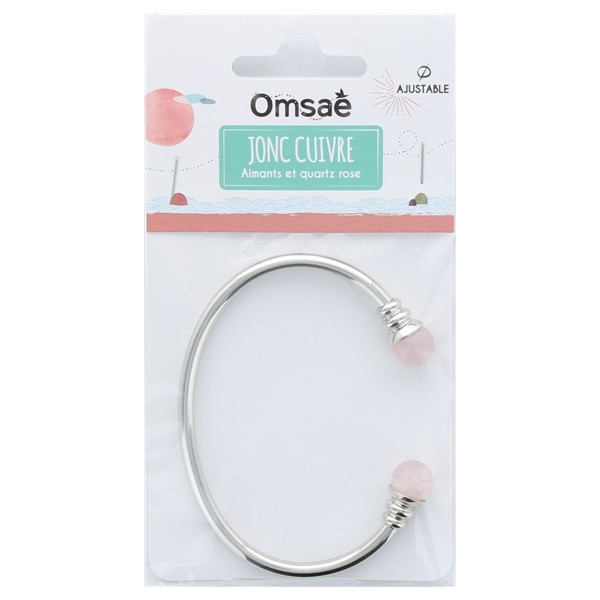 Bracelet cuivre avec Aimants Jonc Métal argenté Perles Quartz Rose