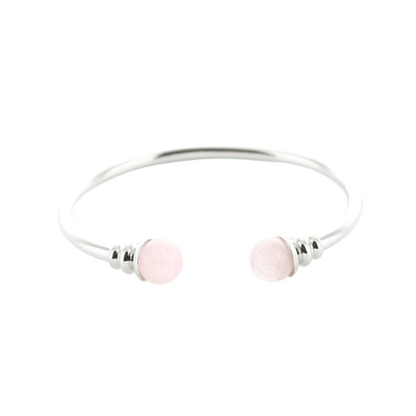 Bracelet cuivre avec Aimants Jonc Métal argenté Perles Quartz Rose