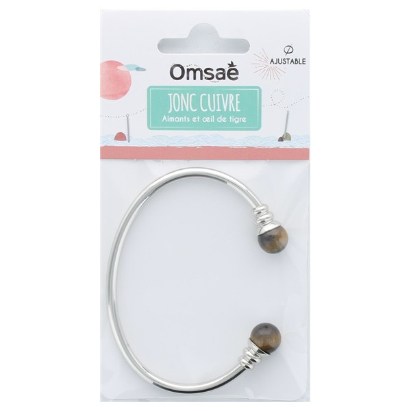 Bracelet cuivre avec Aimants Jonc Métal argenté Perles il de Tigre