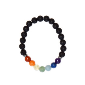 Bracelet 7 Chakras Pierre de lave Perles rondes 8 mm