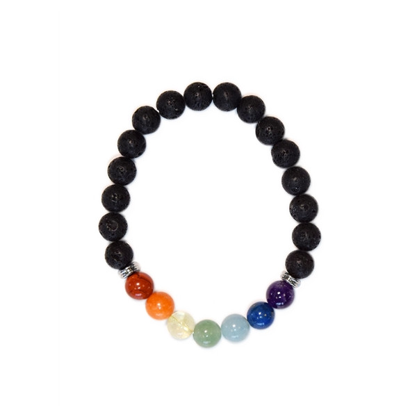 Bracelet 7 Chakras Pierre de lave Perles rondes 8 mm