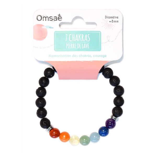 Bracelet 7 Chakras Pierre de lave Perles rondes 8 mm