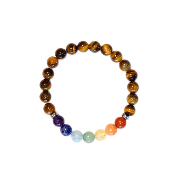 Bracelet 7 Chakras Oeil de tigre Perles rondes 8 mm