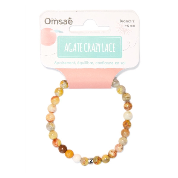 Bracelet Agate Crazy Lace Perles rondes 6 mm