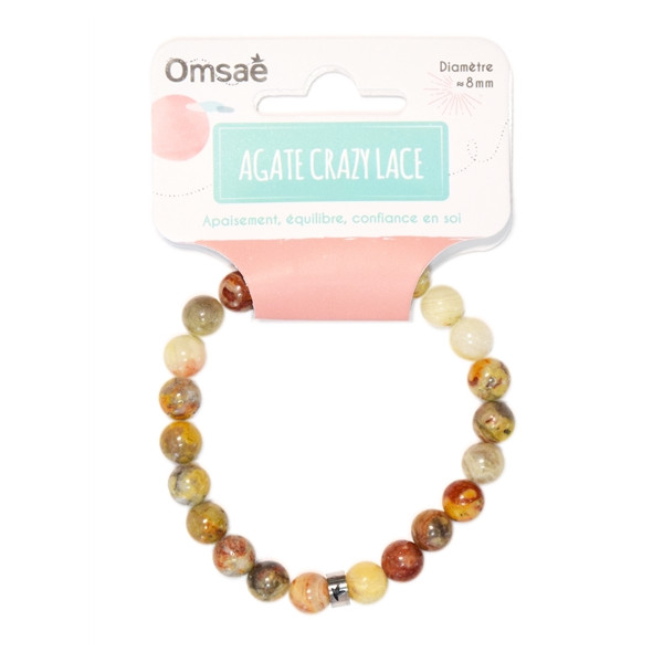 Bracelet Agate Crazy Lace Perles Rondes 8 mm