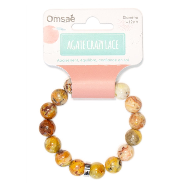 Bracelet Agate Crazy Lace Perles rondes 12 mm