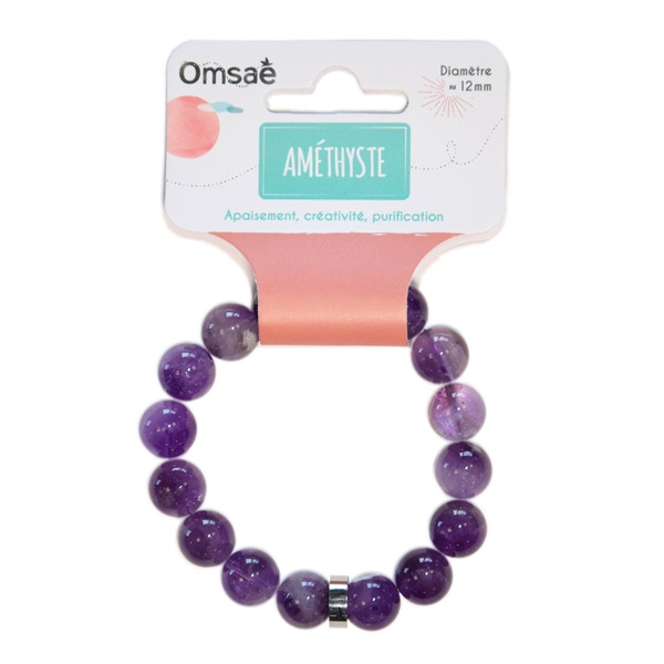 Bracelet Améthyste Perles rondes 12 mm