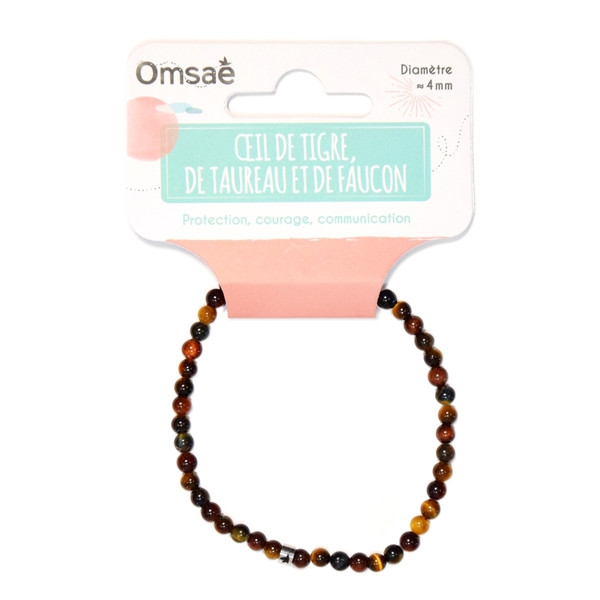Bracelet Mix Oeil de Tigre de Taureau et de Faucon Perles rondes 4 mm