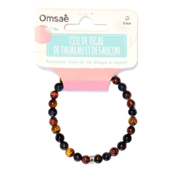 Bracelet Mix Oeil de Tigre de Taureau et de Faucon Perles rondes 6 mm